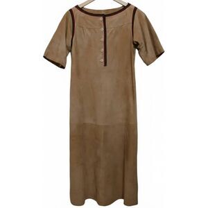 Vintage ted lapidus paris womens small suede leather dress camel Earthtone
